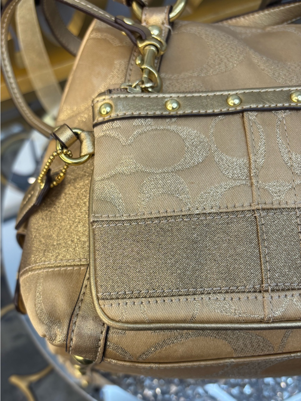 Coach 2008 Signature Stripe Studded Lurex Satchel w/matching wristlet EUC - Picture 12 of 15